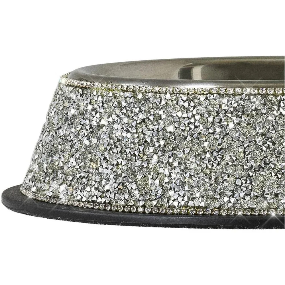 NEW Sparkling Bling Swarovski Crystal Rhinestone Stainless Pet Bowl: Set… - Picture 4 of 6